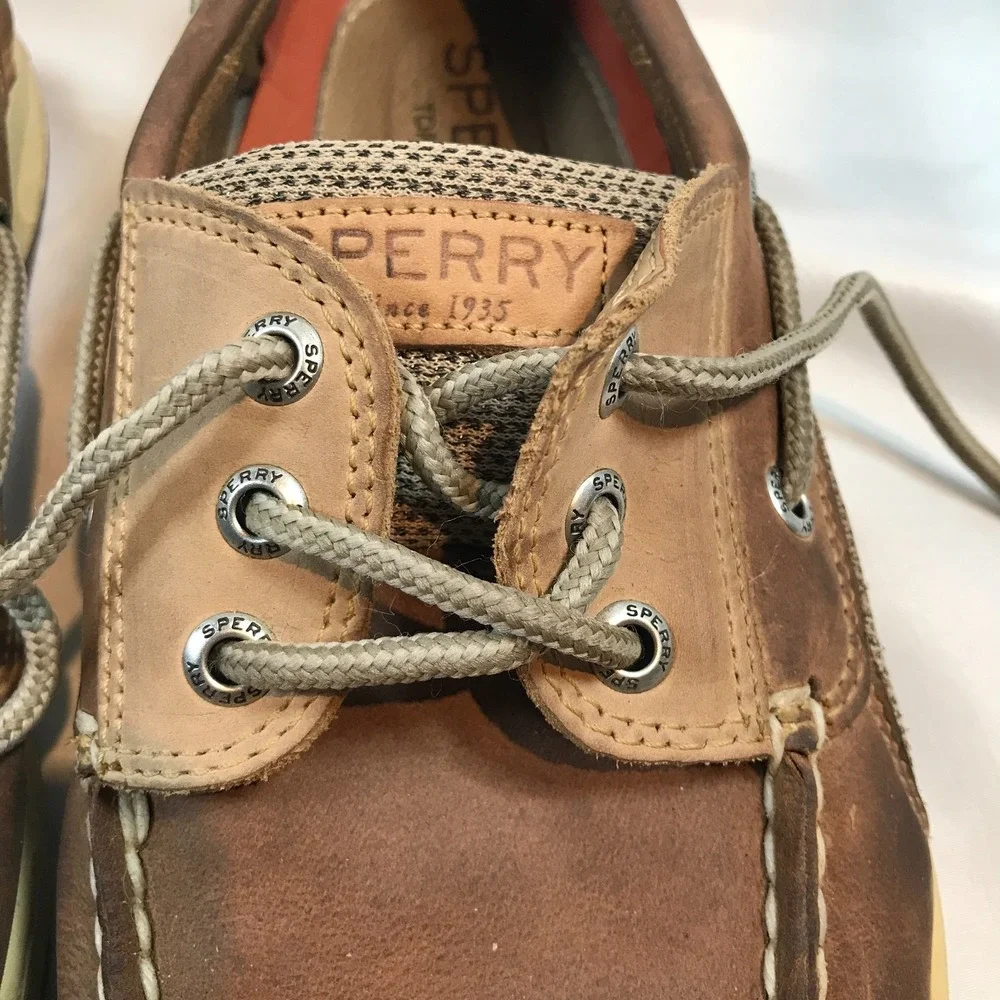 Sperry‎ Top-Sider Billfish Boat 3-Eye Tan/Beige Leather Lace Up Shoes Mens 9.5 M